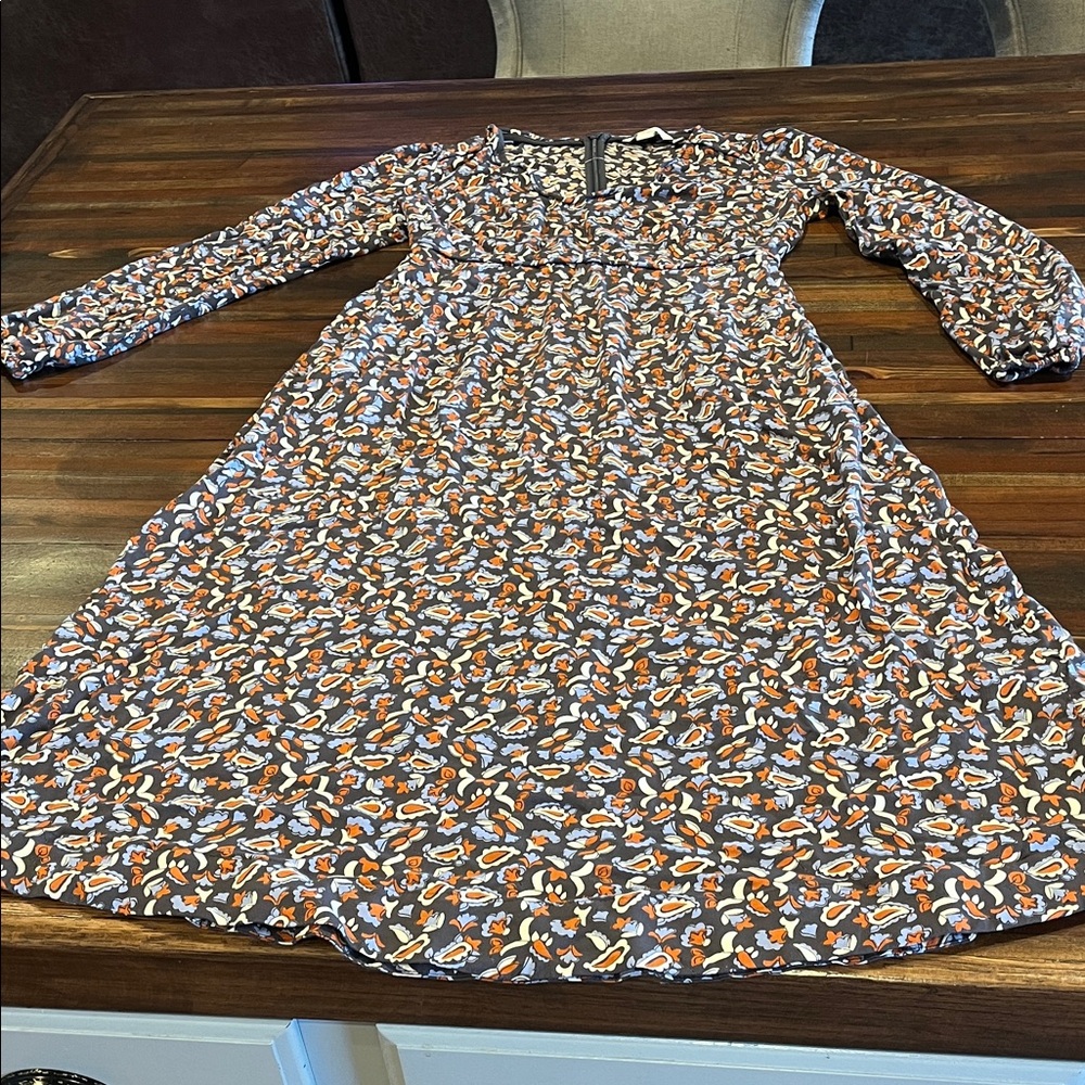 Boden Floral Quarter Sleeve Midi Dress in Charcoal, Orange & White